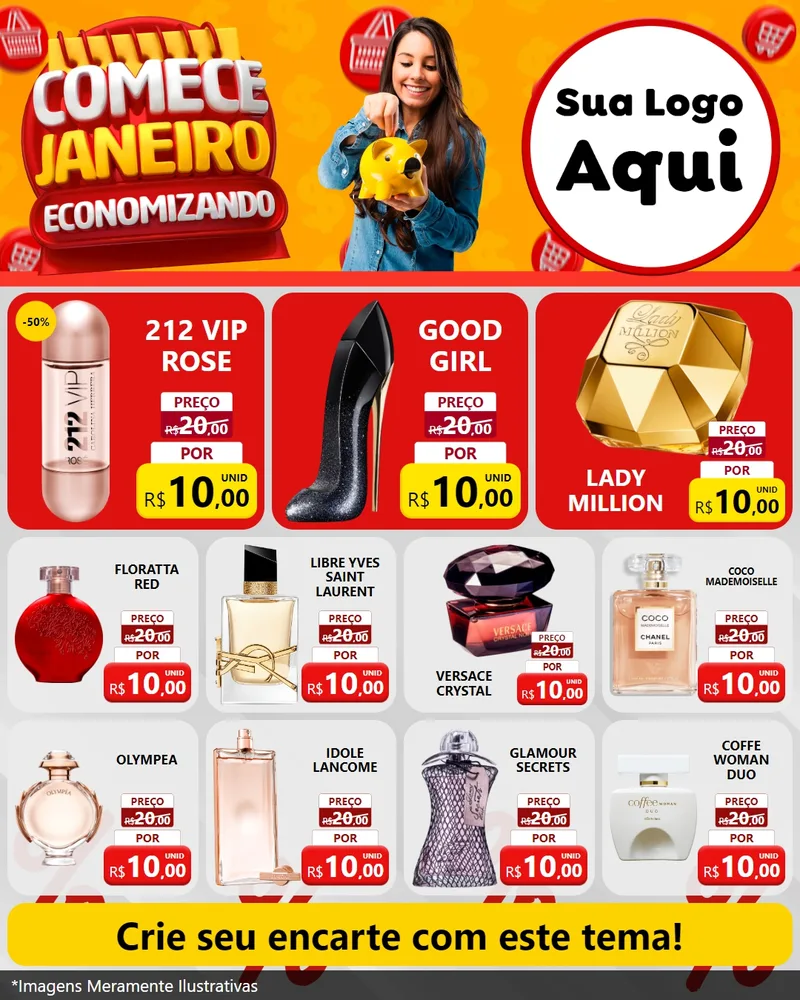 Modelo de Rede Social para Feed Instagram com o tema Comece Janeiro Economizando para Perfumes