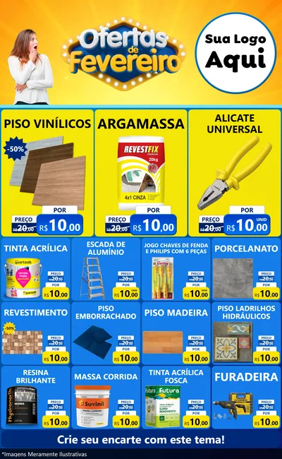Modelo de Encarte para Encarte Grande com o tema Ofertas de Fevereiro para Material para Construção