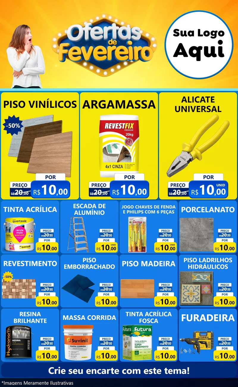 Modelo de Encarte para Encarte Grande com o tema Ofertas de Fevereiro para Material para Construção