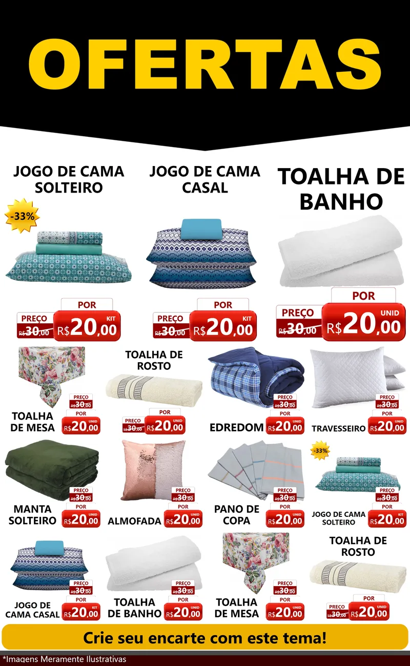 Modelo de Encarte para Encarte Grande com o tema Ofertas Preto e Vermelho Cartaz para Cama, Mesa e Banho