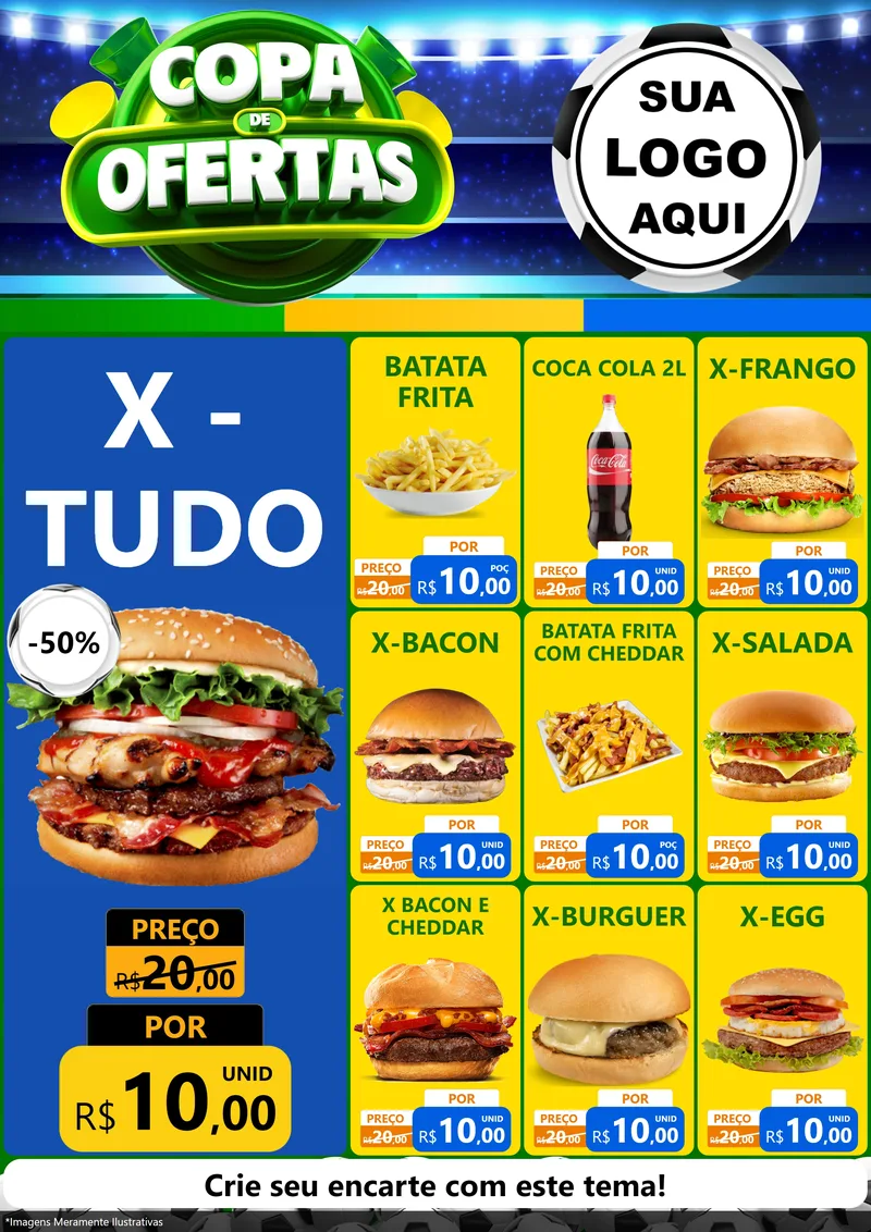 Modelo de Encarte para Encarte A4 Vertical com o tema Copa de Ofertas para Hamburgueria