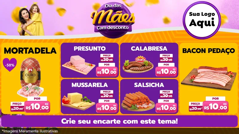 Modelo de TV para TV Horizontal com o tema Dia das Mães com Desconto para Frios e Laticínios