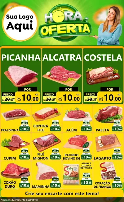 Modelo de Encarte para Encarte Grande com o tema Hora da Oferta para Açougue