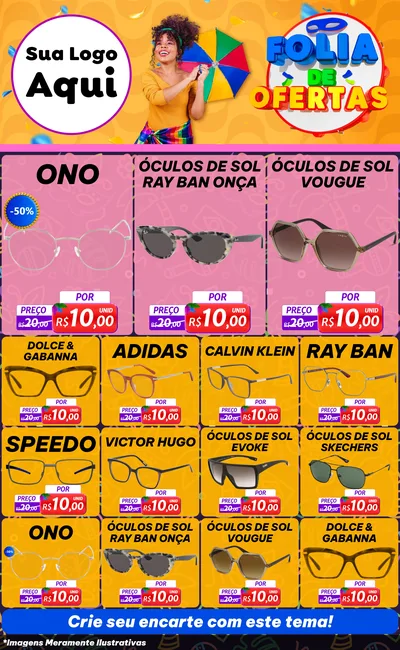Modelo de Encarte para Encarte Grande com o tema Folia de Ofertas para Óticas