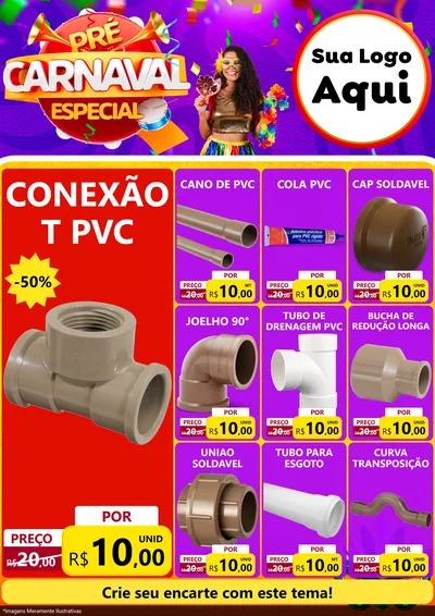 Modelo de Encarte para Encarte A4 Vertical com o tema Pré-Carnaval Especial para Tubos e conexões