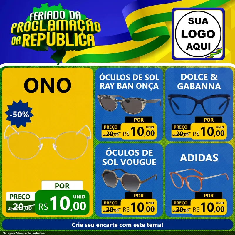 Modelo de Rede Social para Feed Facebook com o tema Feriado da Proclamação da República para Óticas