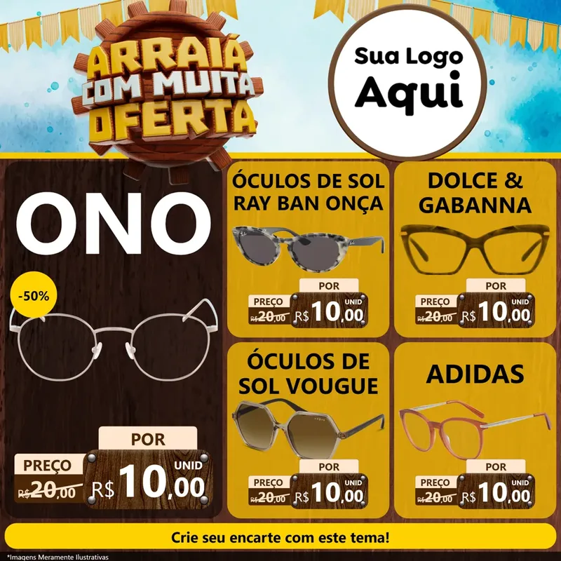 Modelo de Rede Social para Feed Facebook com o tema Ofertas de São João - Junina para Óticas