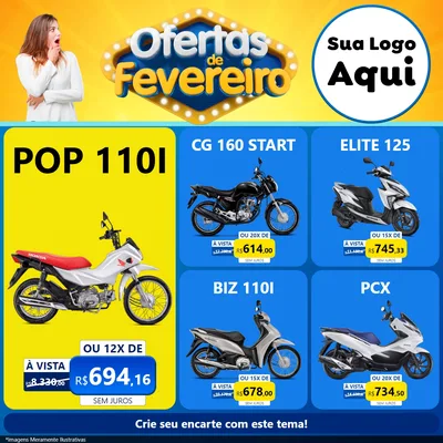 Modelo de Rede Social para Feed Facebook com o tema Ofertas de Fevereiro para Concessionaria de Motos