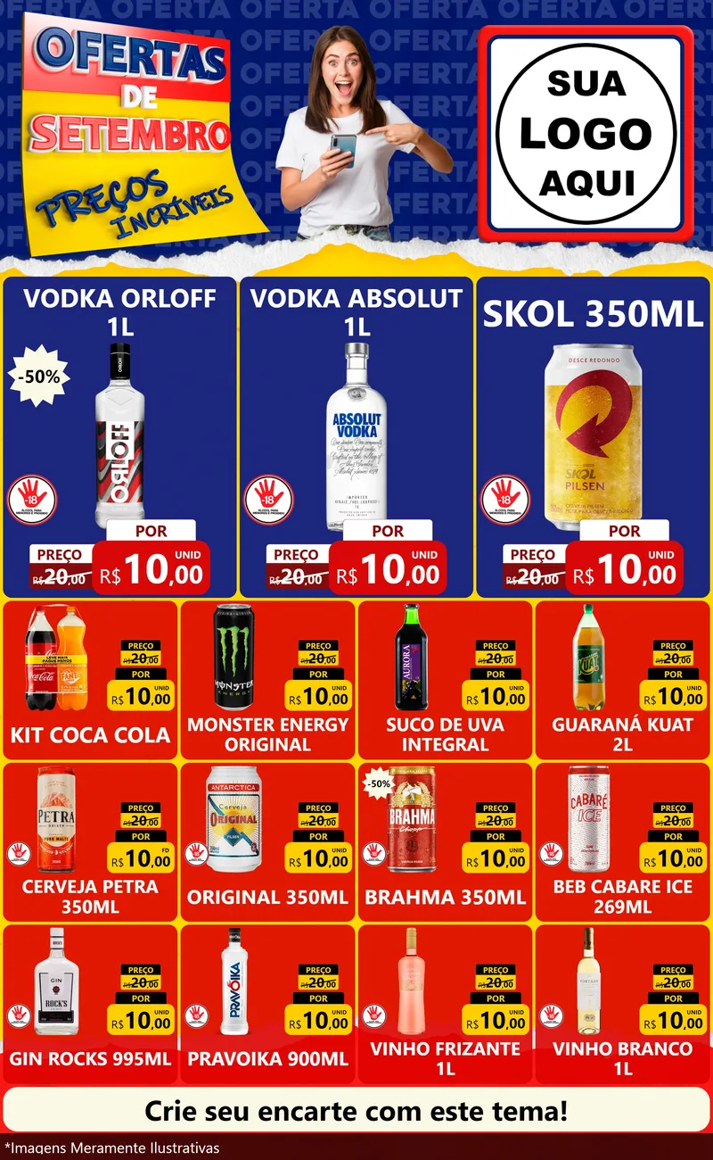 Modelo de Encarte para Encarte Grande com o tema Ofertas de Setembro - Preços Incríveis para Distribuidora de bebidas