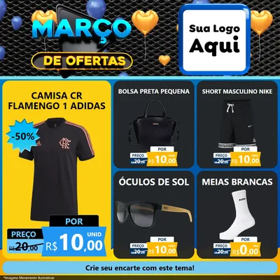 Modelo de Rede Social para Feed Facebook com o tema Março de Ofertas para Roupas e acessórios
