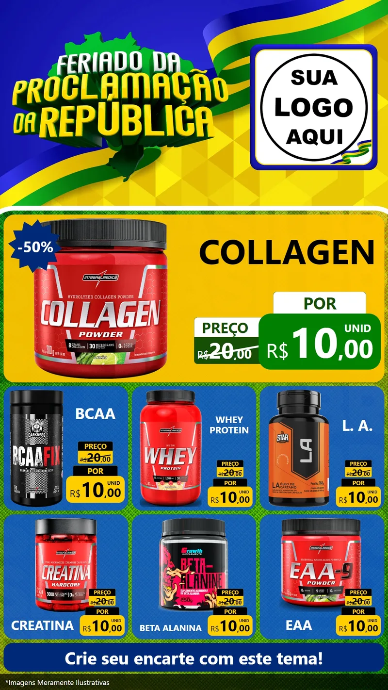 Modelo de Rede Social para Stories com o tema Feriado da Proclamação da República para Suplementos alimentares