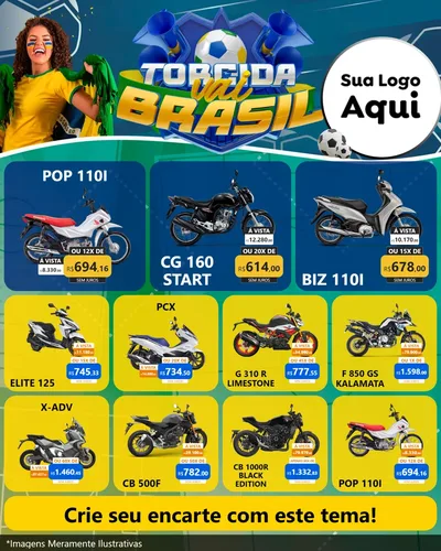 Modelo de Rede Social para Feed Instagram com o tema Torcida Vai Brasil - Copa para Concessionaria de Motos