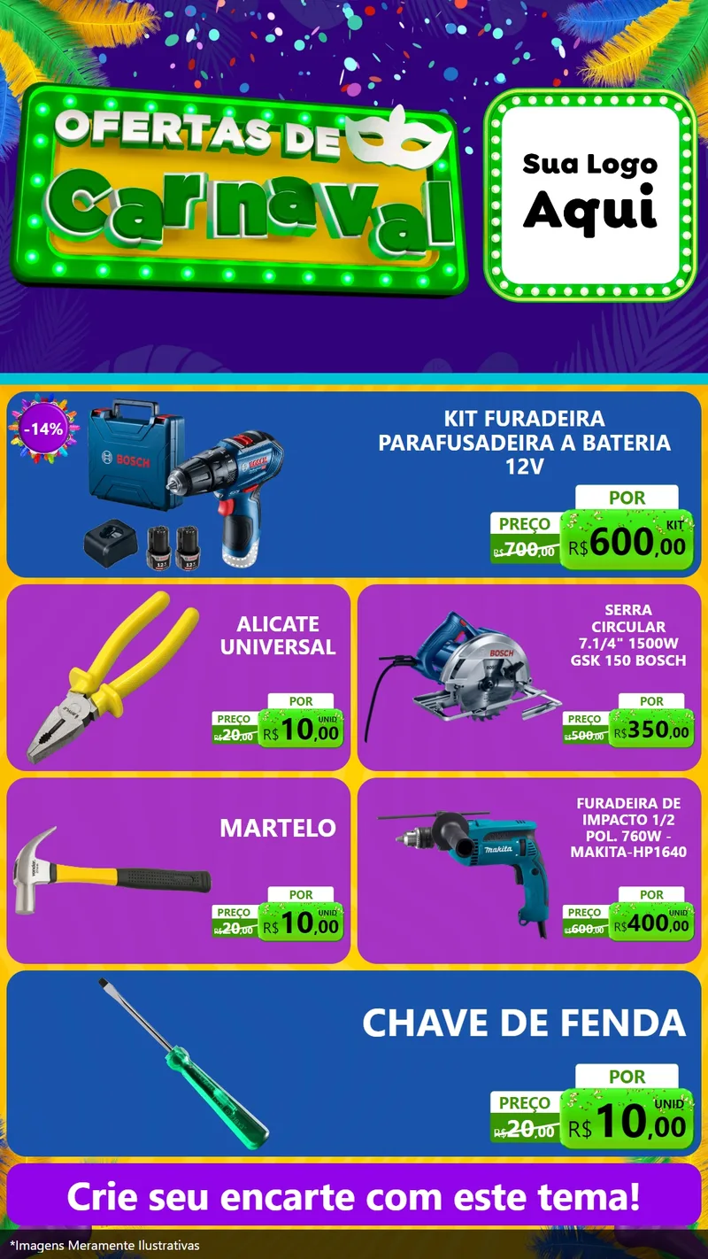 Modelo de TV para TV Vertical com o tema Ofertas de Carnaval para Maquinas e Ferramentas