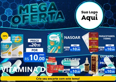 Modelo de Encarte para Encarte A4 Horizontal com o tema Mega Oferta - Farmácia para Farmácia