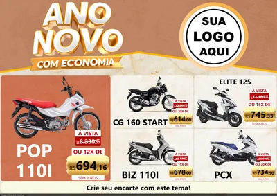 Modelo de Encarte para Encarte A4 Horizontal com o tema Ano Novo Com Economia para Concessionaria de Motos