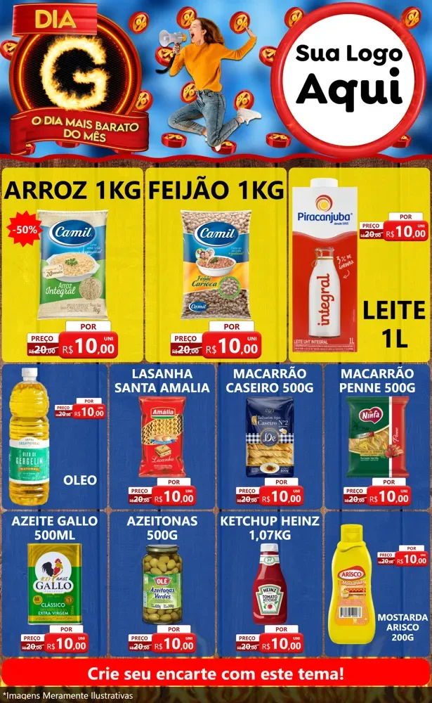 Modelo de Encarte para Encarte Grande com o tema Dia G - O Dia Mais Barato Do Mês para Supermercado