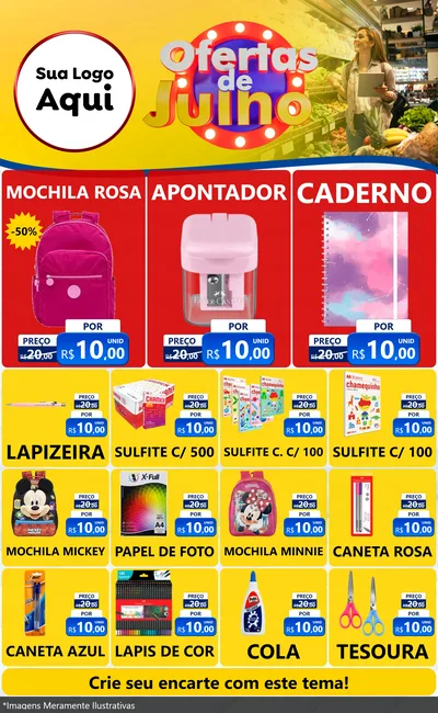 Modelo de Encarte para Encarte Grande com o tema Ofertas de Julho para Papelaria