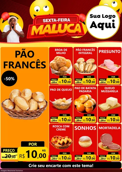 Modelo de Encarte para Encarte A4 Vertical com o tema Sexta-feira Maluca para Padaria