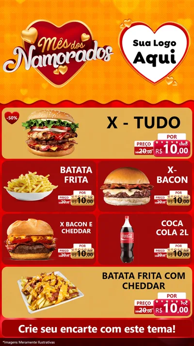 Modelo de TV para TV Vertical com o tema Mês dos Namorados para Hamburgueria