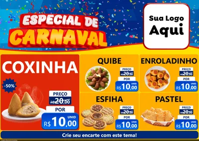 Modelo de Encarte para Encarte A4 Horizontal com o tema Especial de Carnaval para Salgadaria