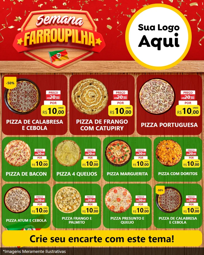 Modelo de Rede Social para Feed Instagram com o tema Semana Farroupilha para Pizzaria