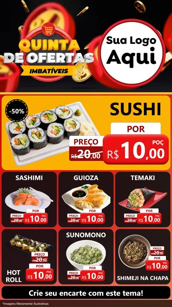 Modelo de Rede Social para Stories com o tema Quinta de Ofertas Imbatíveis para Comida japonesa
