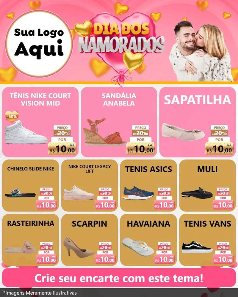 Modelo de Rede Social para Feed Instagram com o tema Dia dos Namorados para Calçados