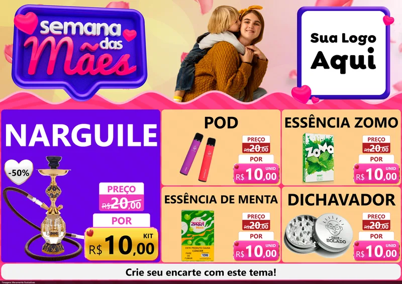 Modelo de Encarte para Encarte A4 Horizontal com o tema Semana das Mães para Tabacaria