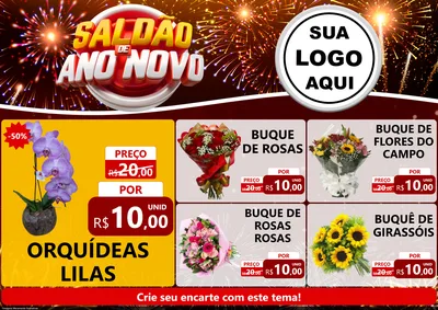 Modelo de Encarte para Encarte A4 Horizontal com o tema Saldão de Ano Novo para Floricultura e jardim