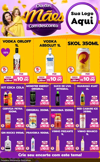 Modelo de Encarte para Encarte Grande com o tema Dia das Mães com Desconto para Distribuidora de bebidas
