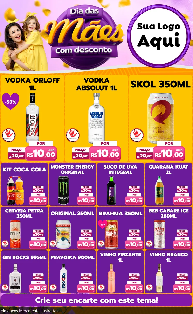 Modelo de Encarte para Encarte Grande com o tema Dia das Mães com Desconto para Distribuidora de bebidas