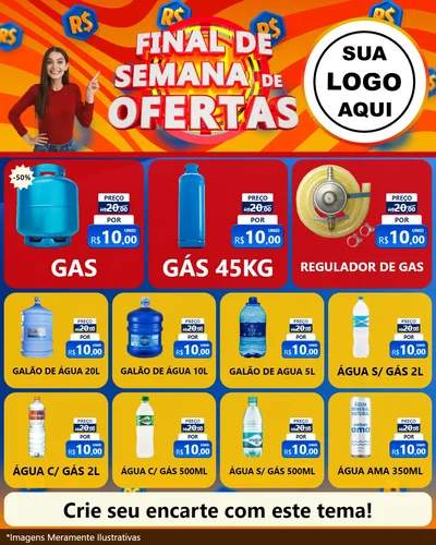 Modelo de Rede Social para Feed Instagram com o tema Final de Semana de Ofertas para Água e gás