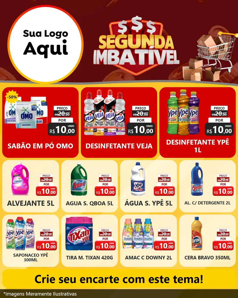 Modelo de Rede Social para Feed Instagram com o tema Segunda Imbatível para Produtos de Limpeza