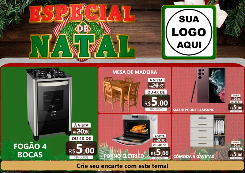 Modelo de Encarte para Encarte A4 Horizontal com o tema Especial de Natal para Móveis e Eletro