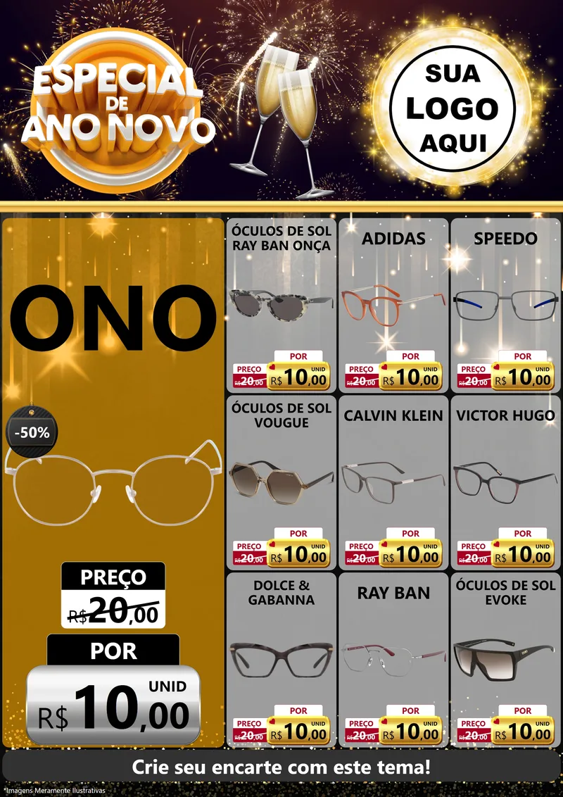 Modelo de Encarte para Encarte A4 Vertical com o tema Especial de Ano Novo para Óticas