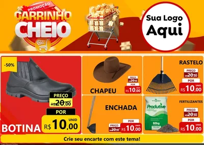 Modelo de Encarte para Encarte A4 Horizontal com o tema Promoção carrinho cheio para Agropecuária