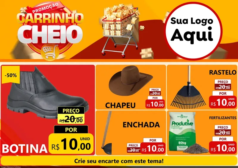 Modelo de Encarte para Encarte A4 Horizontal com o tema Promoção carrinho cheio para Agropecuária