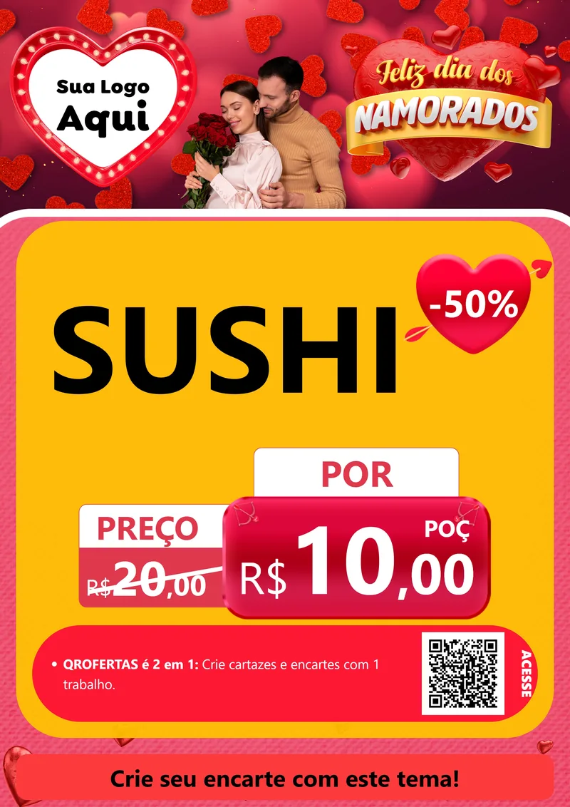 Modelo de Cartaz para Cartaz A4 Vertical com o tema Feliz Dia Dos Namorados para Comida japonesa