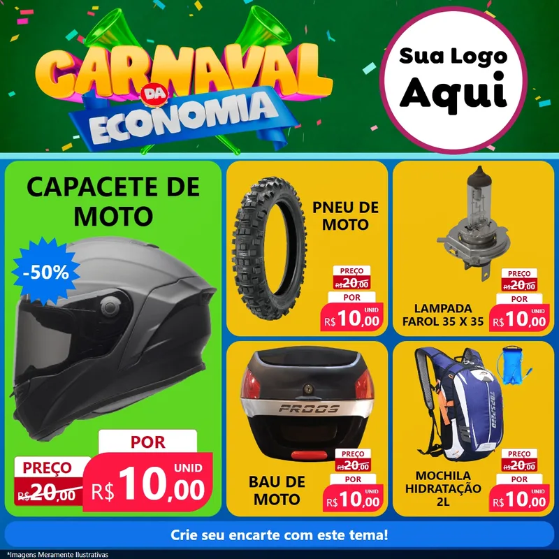 Modelo de Rede Social para Feed Facebook com o tema Carnaval da Economia para Moto peças