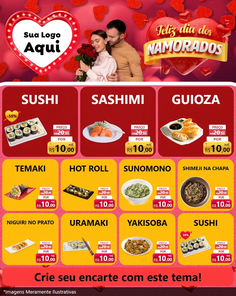Modelo de Rede Social para Feed Instagram com o tema Feliz Dia Dos Namorados para Comida japonesa