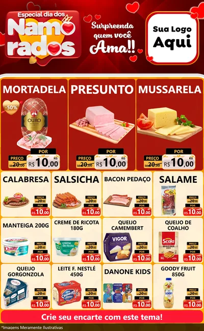 Modelo de Encarte para Encarte Grande com o tema Especial Dia dos Namorados para Frios e Laticínios