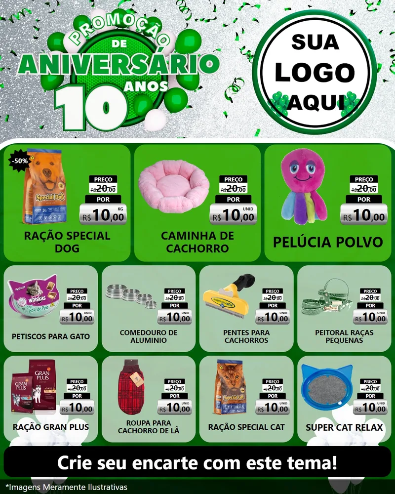 Modelo de Rede Social para Feed Instagram com o tema Promoção de Aniversário - 10 Anos para Pet Shop