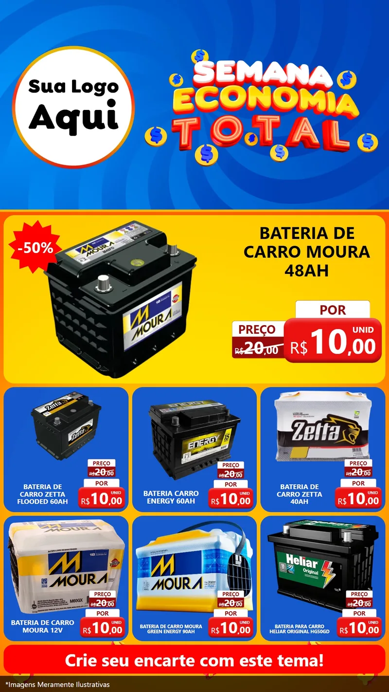 Modelo de Rede Social para Stories com o tema Semana Economia Total para Baterias Elétricas