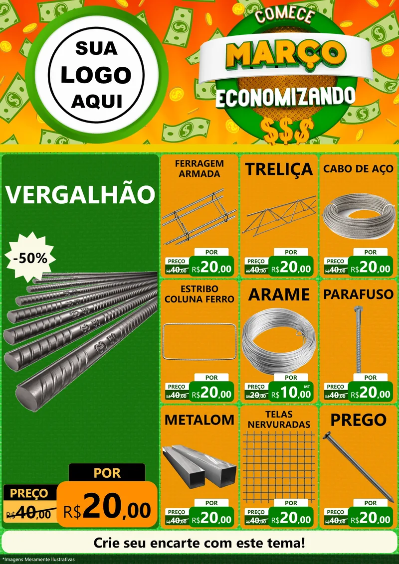 Modelo de Encarte para Encarte A4 Vertical com o tema Comece Março Economizando para Ferragens