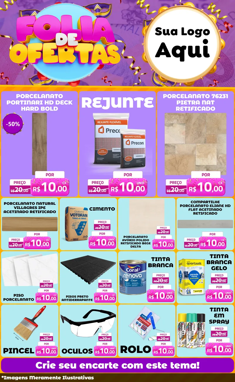 Modelo de Encarte para Encarte Grande com o tema Folia de Ofertas para Pisos e revestimentos