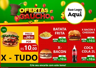 Modelo de Encarte para Encarte A4 Horizontal com o tema Ofertas Semana Do Gaúcho para Hamburgueria