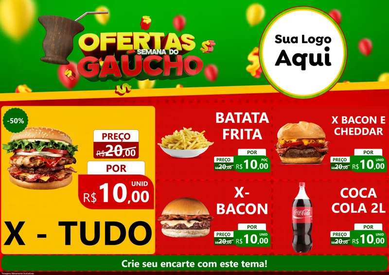 Modelo de Encarte para Encarte A4 Horizontal com o tema Ofertas Semana Do Gaúcho para Hamburgueria
