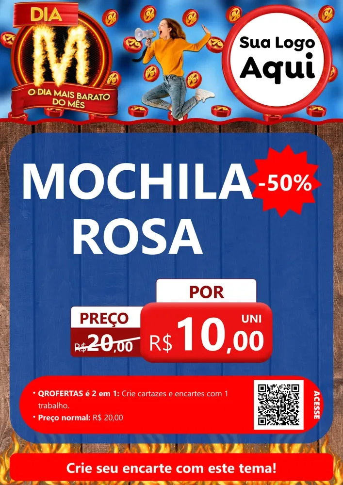 Modelo de Cartaz para Cartaz A4 Vertical com o tema Dia M - O Dia Mais Barato Do Mês para Papelaria