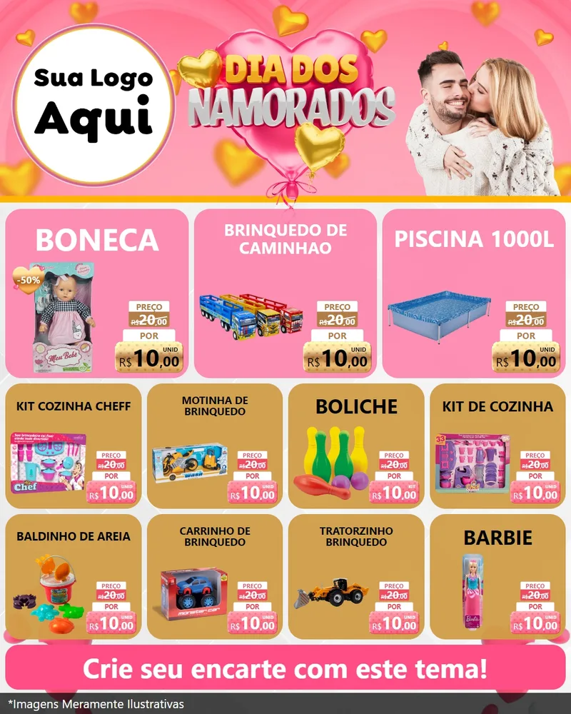 Modelo de Rede Social para Feed Instagram com o tema Dia dos Namorados para Brinquedos