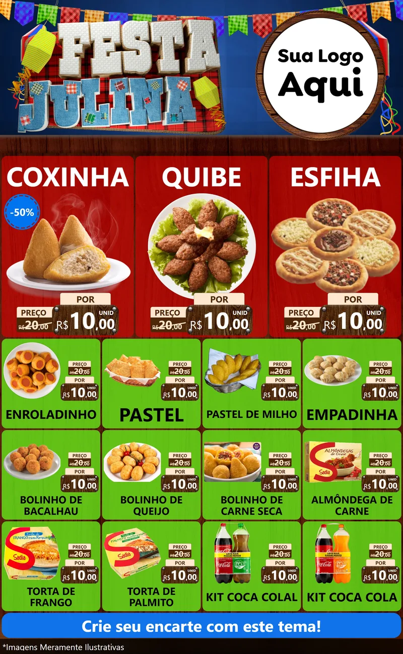 Modelo de Encarte para Encarte Grande com o tema Festa Julina para Salgadaria